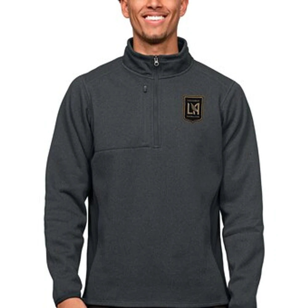 Men's Antigua Heather Charcoal LAFC Primary Team Logo Course Quarter-Zip Pullover Top