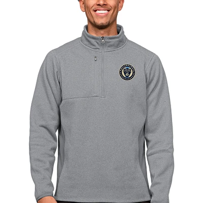 Men's Antigua Gray Philadelphia Union Primary Team Logo Course Quarter-Zip Pullover Top