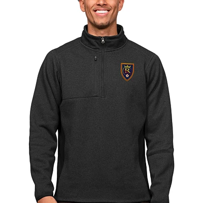 Men's Antigua Heather Black Real Salt Lake Primary Team Logo Course Quarter-Zip Pullover Top