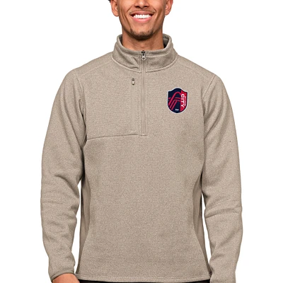 Men's Antigua Oatmeal St. Louis City SC Primary Team Logo Course Quarter-Zip Pullover Top