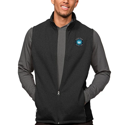 Men's Antigua Heather Black Charlotte FC Primary Team Logo Course Full-Zip Vest