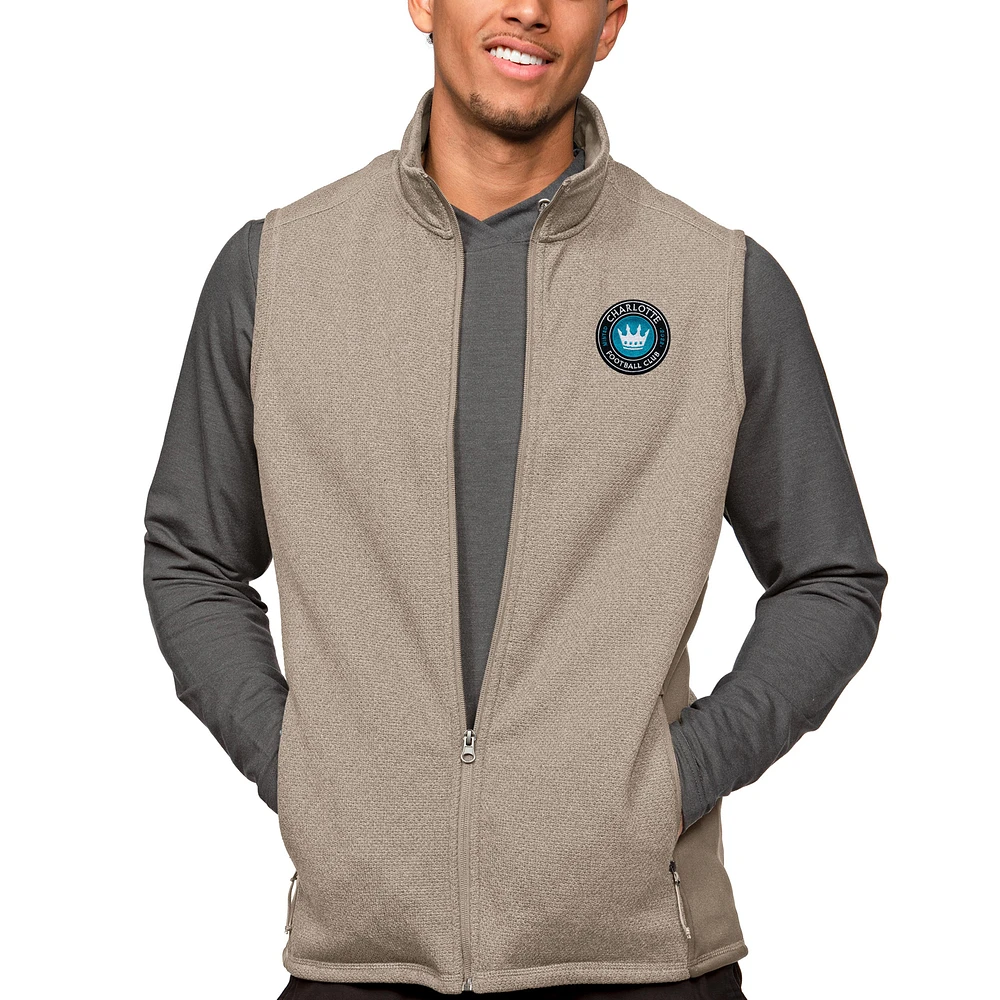 Men's Antigua Oatmeal Charlotte FC Primary Team Logo Course Full-Zip Vest