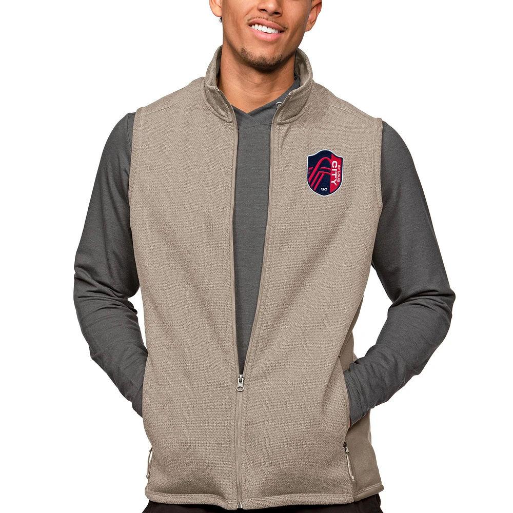 Men's Antigua Oatmeal St. Louis City SC Primary Team Logo Course Full-Zip Vest