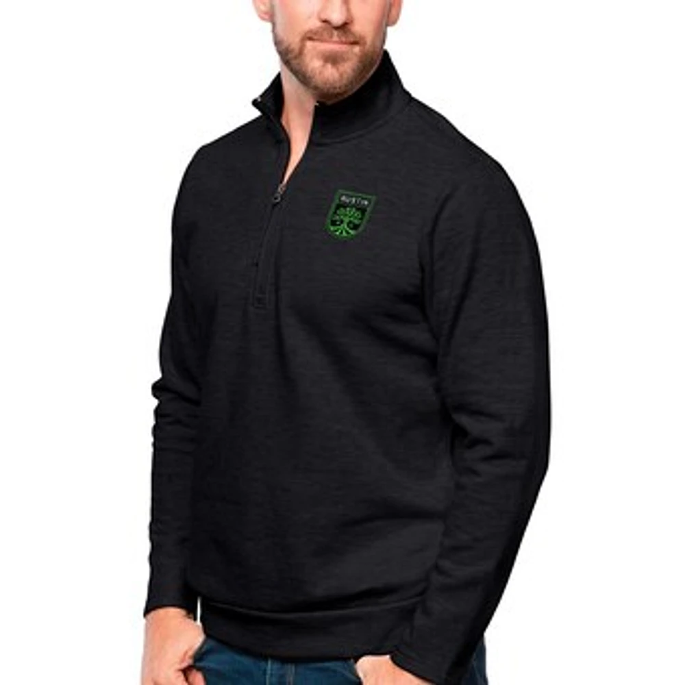 Men's Antigua Heather Black Austin FC Primary Team Logo Gambit Quarter-Zip Pullover Top