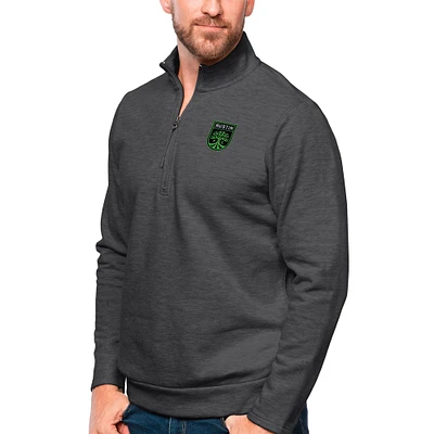 Men's Antigua Heather Charcoal Austin FC Primary Team Logo Gambit Quarter-Zip Pullover Top