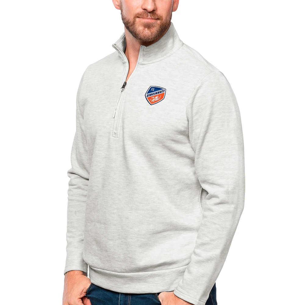Men's Antigua Gray FC Cincinnati Primary Team Logo Gambit Quarter-Zip Pullover Top