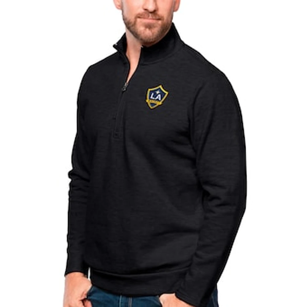 Men's Antigua Heather Black LA Galaxy Primary Team Logo Gambit Quarter-Zip Pullover Top
