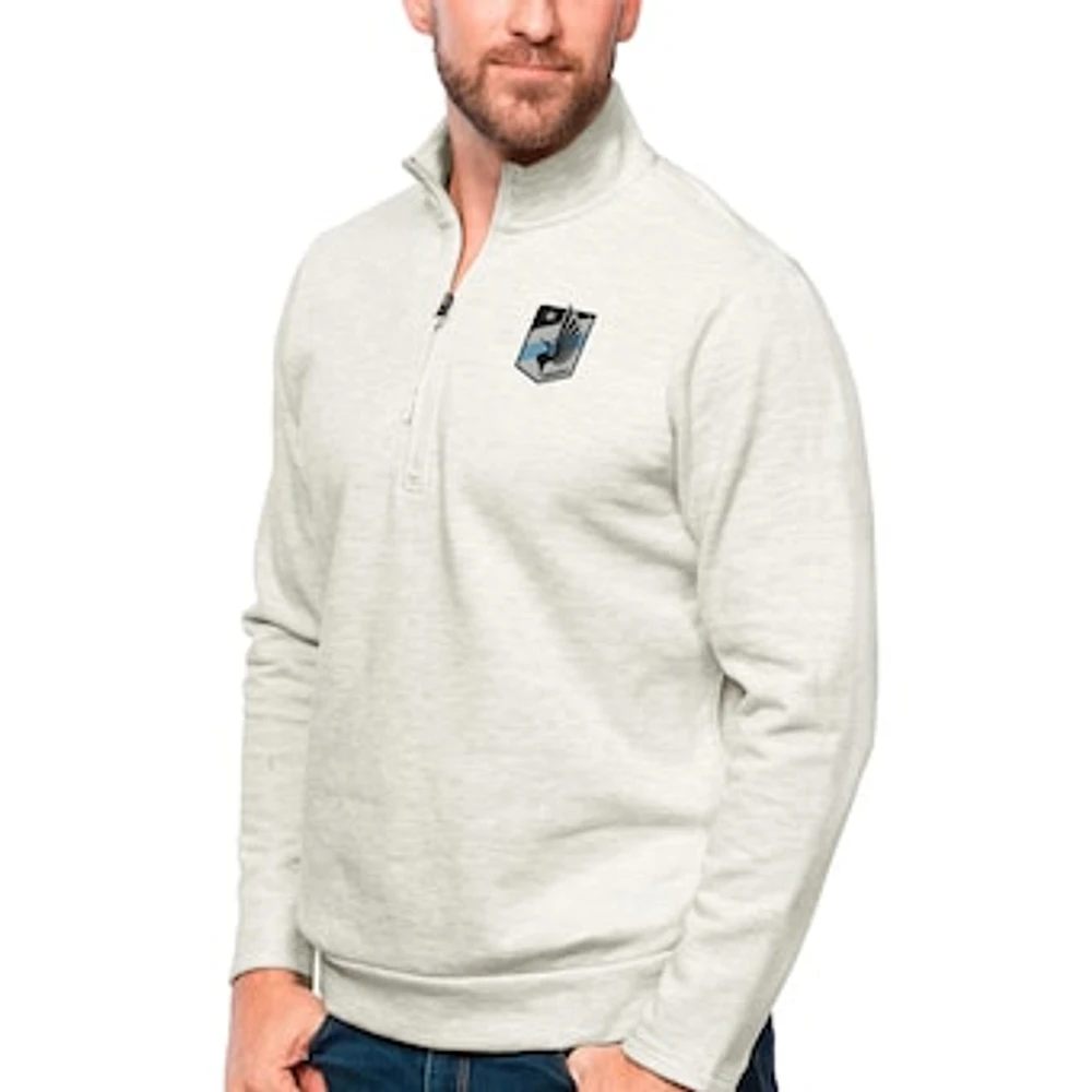 Men's Antigua Oatmeal Minnesota United FC Primary Team Logo Gambit Quarter-Zip Pullover Top