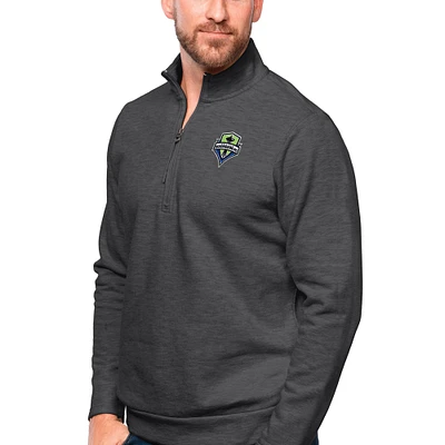 Men's Antigua Heather Charcoal Seattle Sounders FC Primary Team Logo Gambit Quarter-Zip Pullover Top