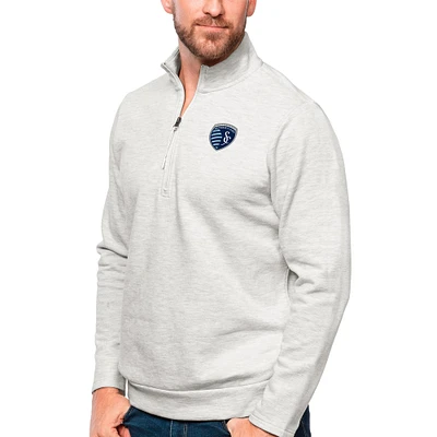 Men's Antigua Gray Sporting Kansas City Primary Team Logo Gambit Quarter-Zip Pullover Top
