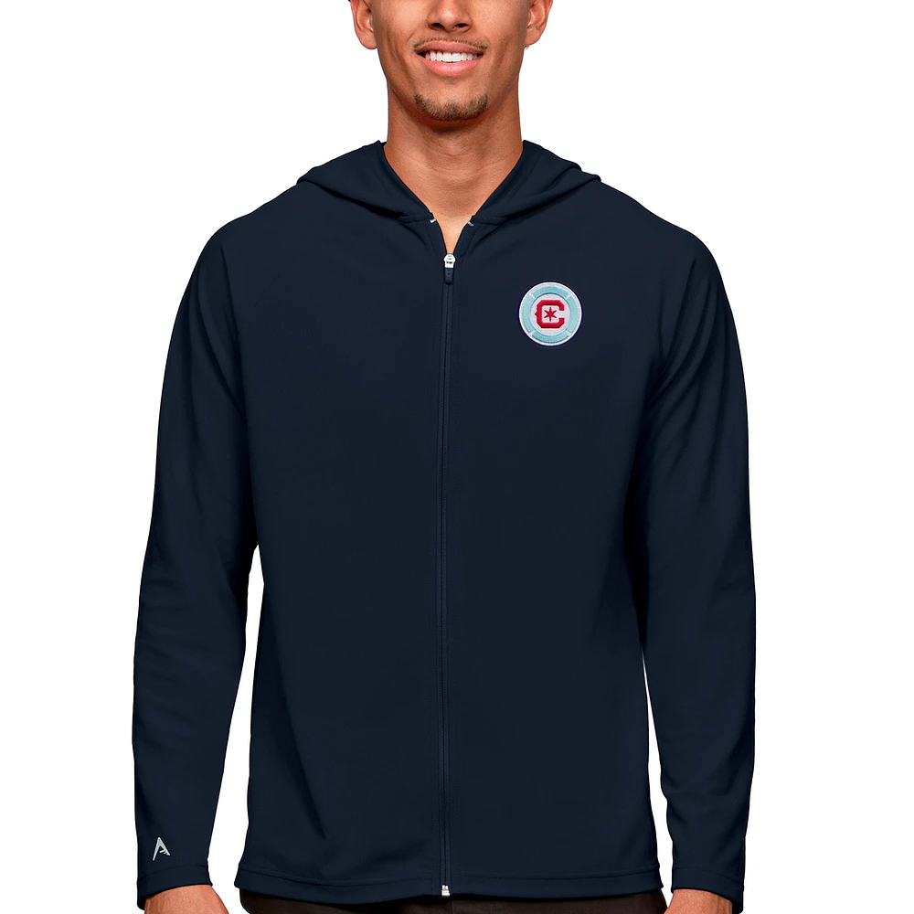 Men's Antigua Navy Chicago Fire Primary Team Logo Legacy Full-Zip Hoodie