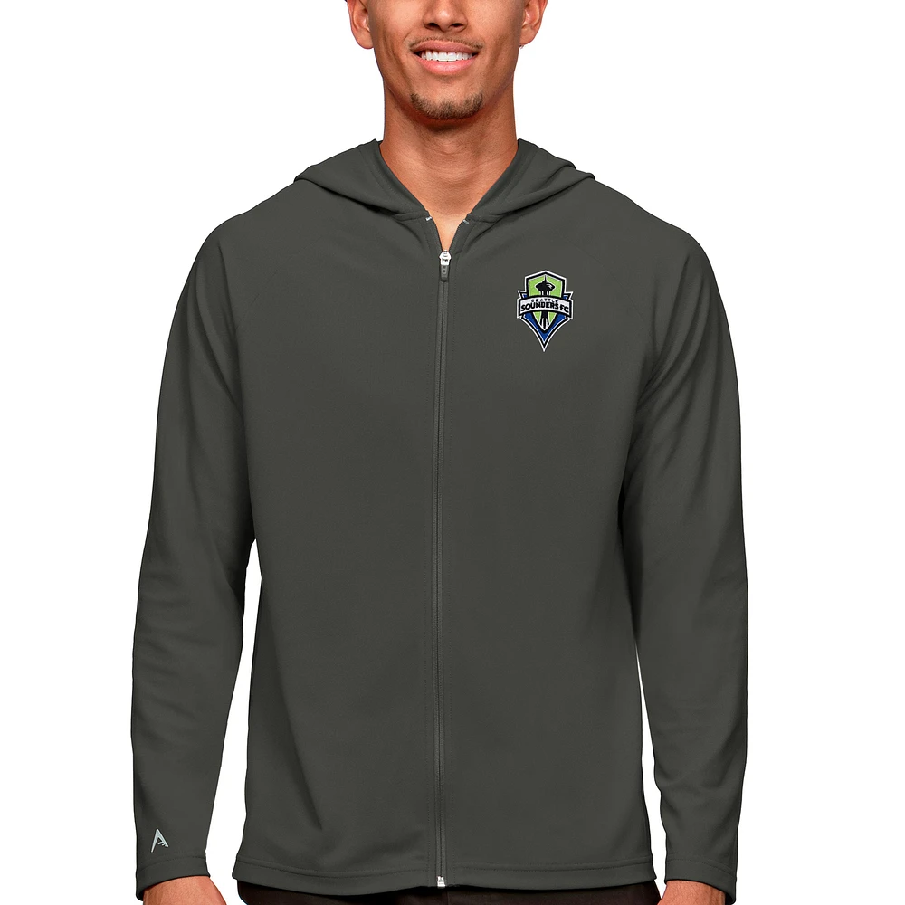 Men's Antigua Charcoal Seattle Sounders FC Primary Team Logo Legacy Full-Zip Hoodie