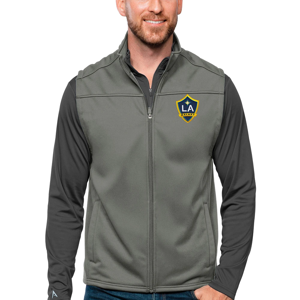 Men's Antigua Steel LA Galaxy Primary Team Logo Links Full-Zip Golf Vest