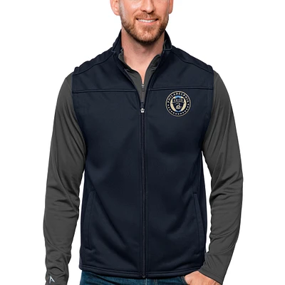 Men's Antigua Navy Philadelphia Union Primary Team Logo Links Full-Zip Golf Vest
