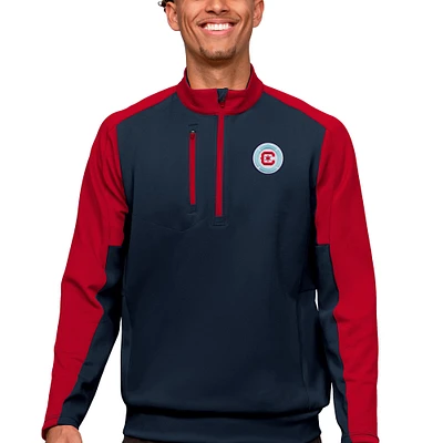 Men's Antigua Navy/Red Chicago Fire Primary Team Logo Team Quarter-Zip Pullover Top