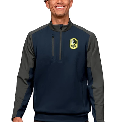 Men's Antigua Navy/Charcoal Nashville SC Primary Team Logo Team Quarter-Zip Pullover Top