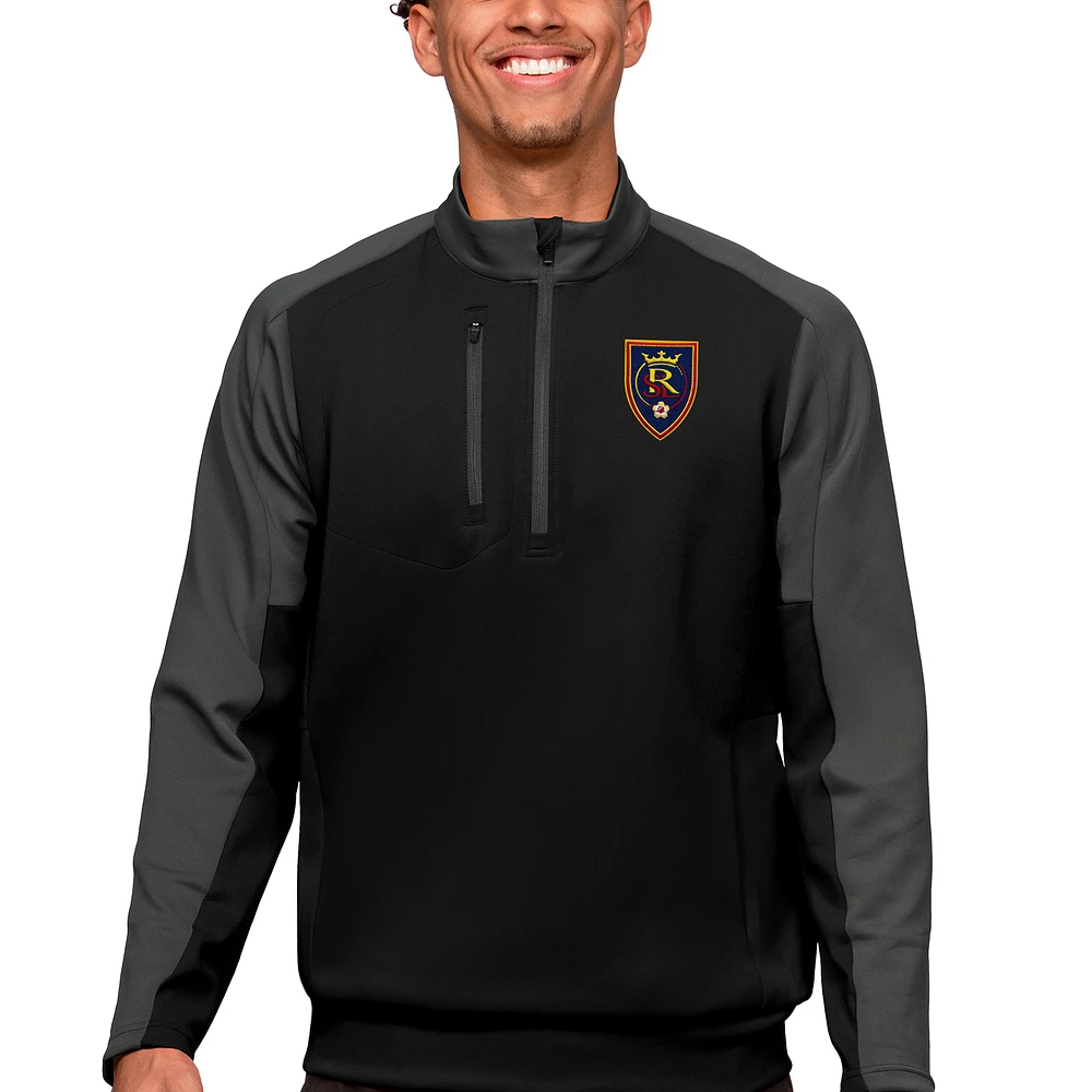 Men's Antigua Black/Charcoal Real Salt Lake Primary Team Logo Team Quarter-Zip Pullover Top