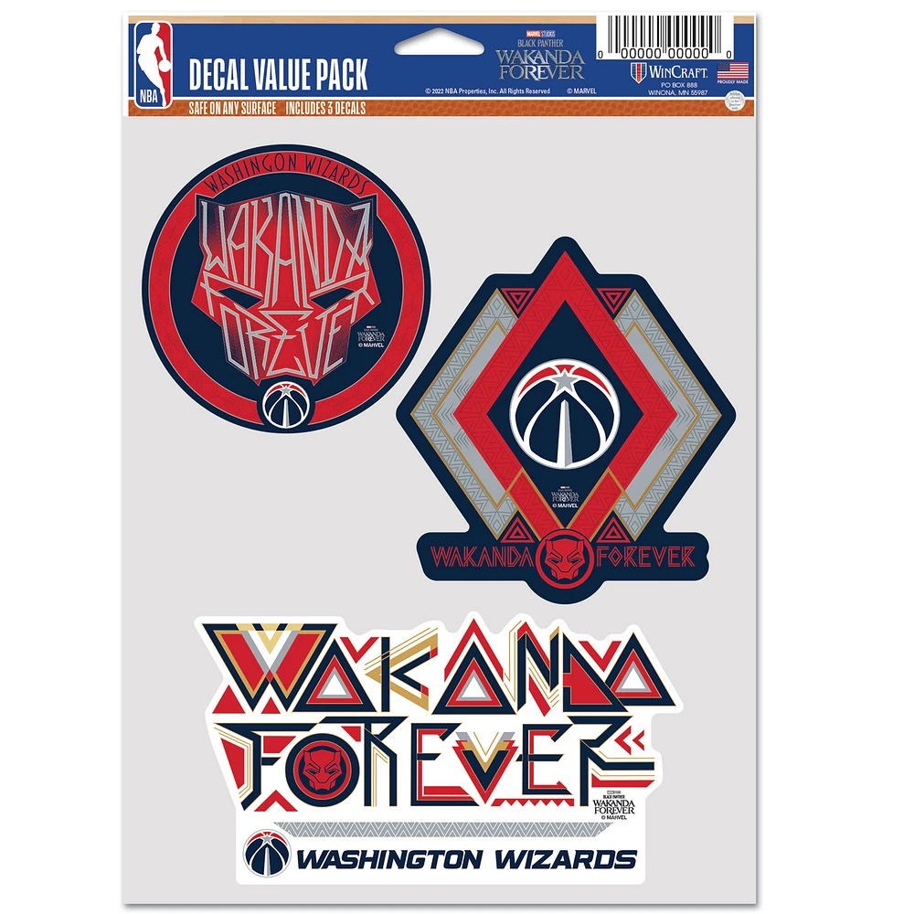 WinCraft Washington Wizards Three-Pack Black Panther 2 Fan Decal Set