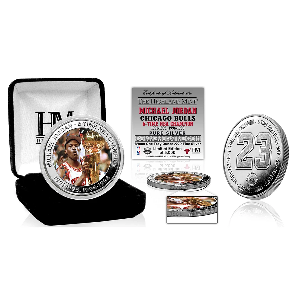 Highland Mint Michael Jordan Chicago Bulls Six-Time NBA Champion Silver Coin