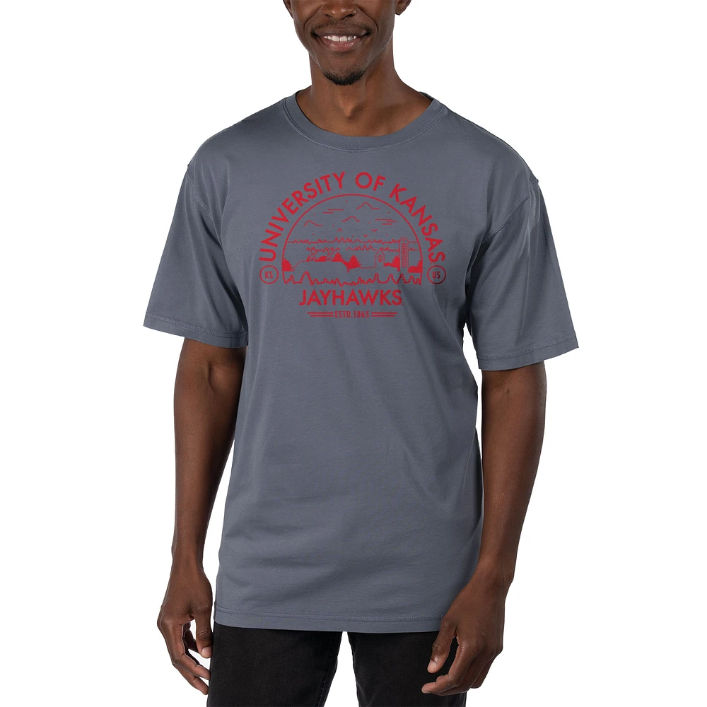 Men's Uscape Apparel Blue Kansas Jayhawks Garment Dyed T-Shirt