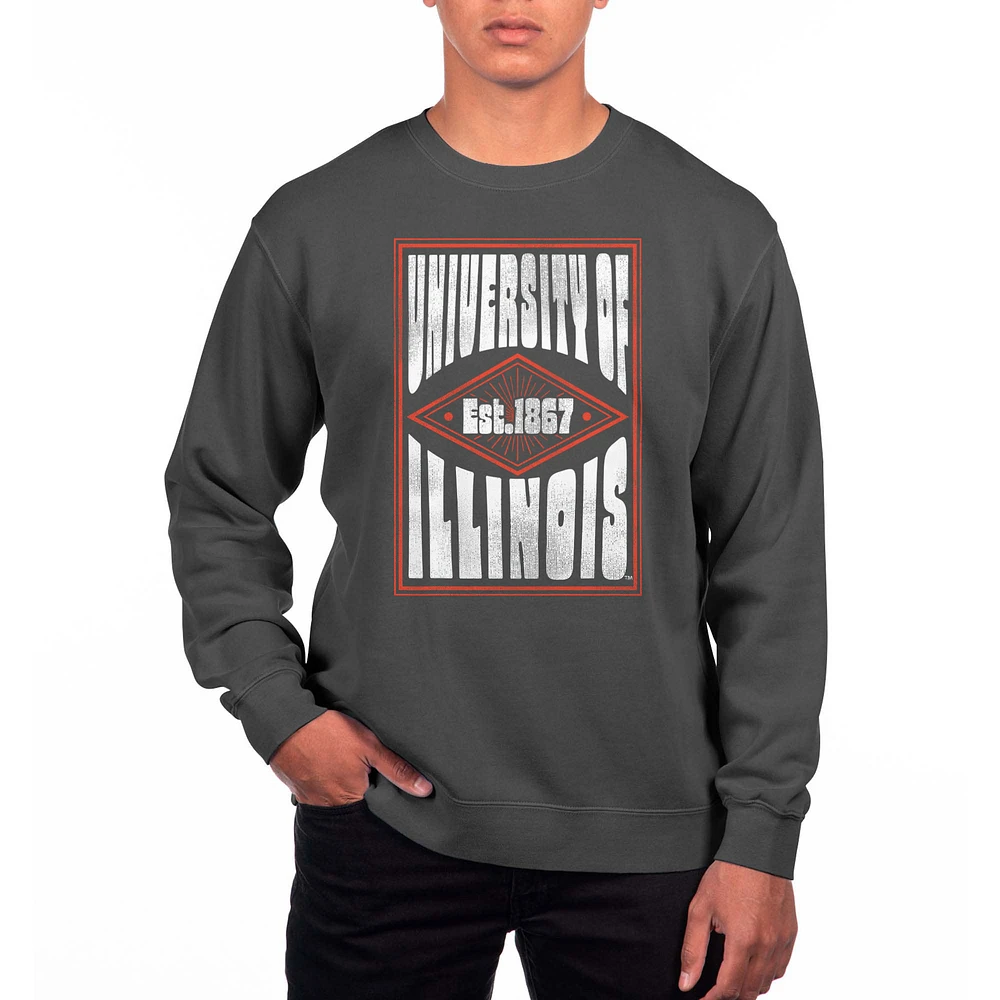 Men's Uscape Apparel Black Illinois Fighting Illini Pigment Dyed Fleece Crewneck Sweatshirt