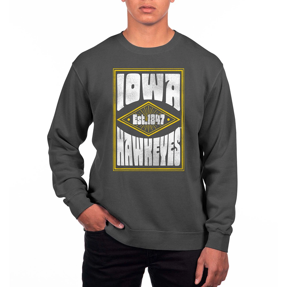 Men's Uscape Apparel Black Iowa Hawkeyes Pigment Dyed Fleece Crewneck Sweatshirt
