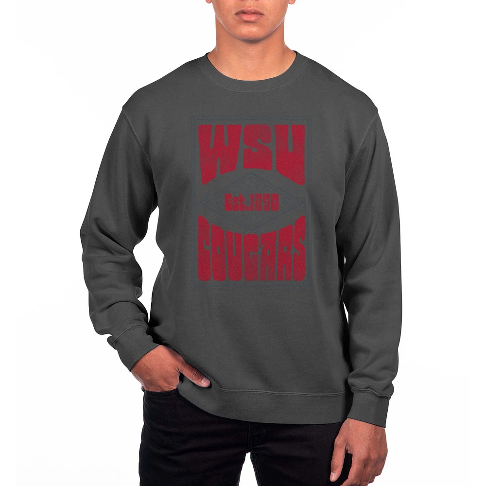 Men's Uscape Apparel Black Washington State Cougars Pigment Dyed Fleece Crewneck Sweatshirt