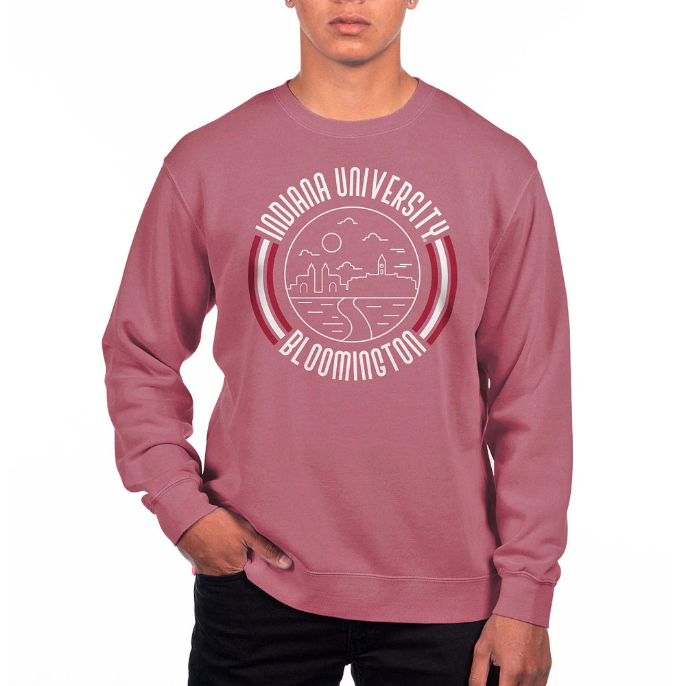 Men's Uscape Apparel Crimson Indiana Hoosiers Logo Pigment Dyed Fleece Crewneck Sweatshirt
