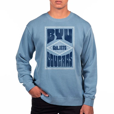 Men's Uscape Apparel Powder Blue BYU Cougars Pigment Dyed Fleece Crewneck Sweatshirt