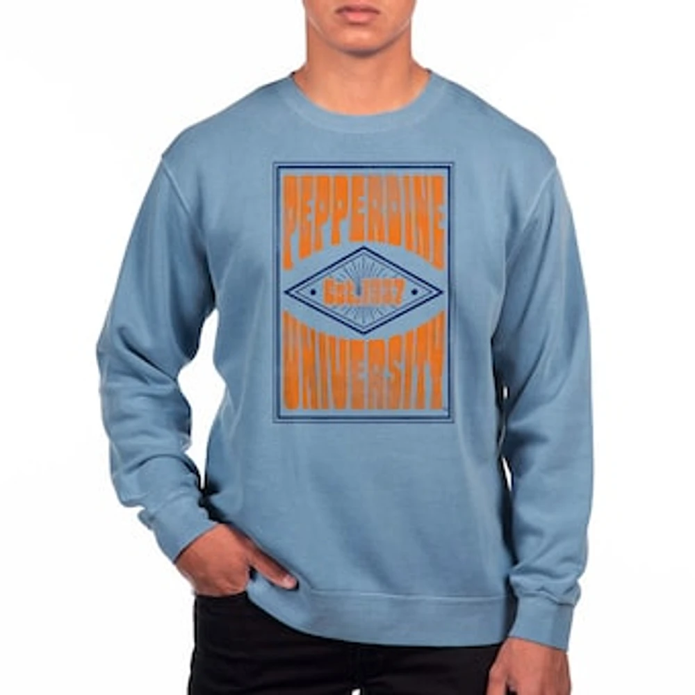 Men's Uscape Apparel Powder Blue Pepperdine Waves Pigment Dyed Fleece Crewneck Sweatshirt