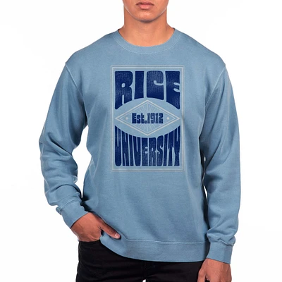 Men's Uscape Apparel Powder Blue Rice Owls Pigment Dyed Fleece Crewneck Sweatshirt