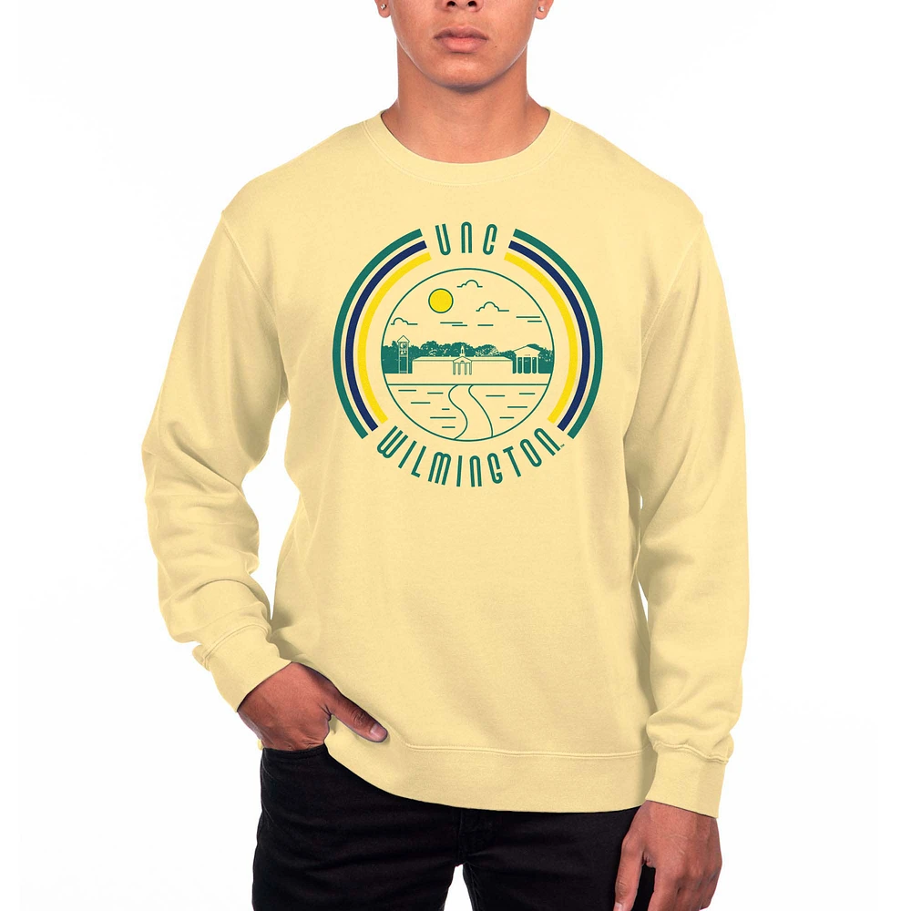 Men's Uscape Apparel Yellow UNC Wilmington Seahawks Pigment Dyed Fleece Crewneck Sweatshirt