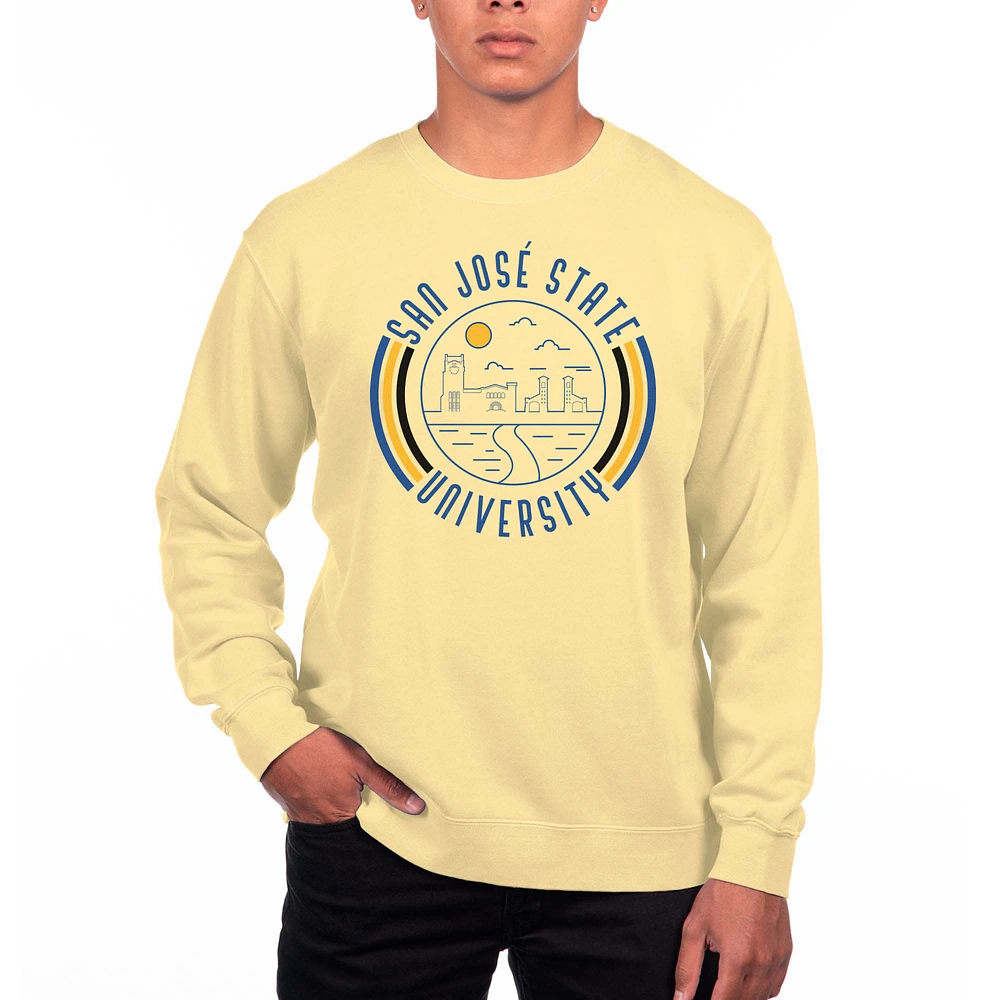 Men's Uscape Apparel Yellow San Jose State Spartans Pigment Dyed Fleece Crewneck Sweatshirt