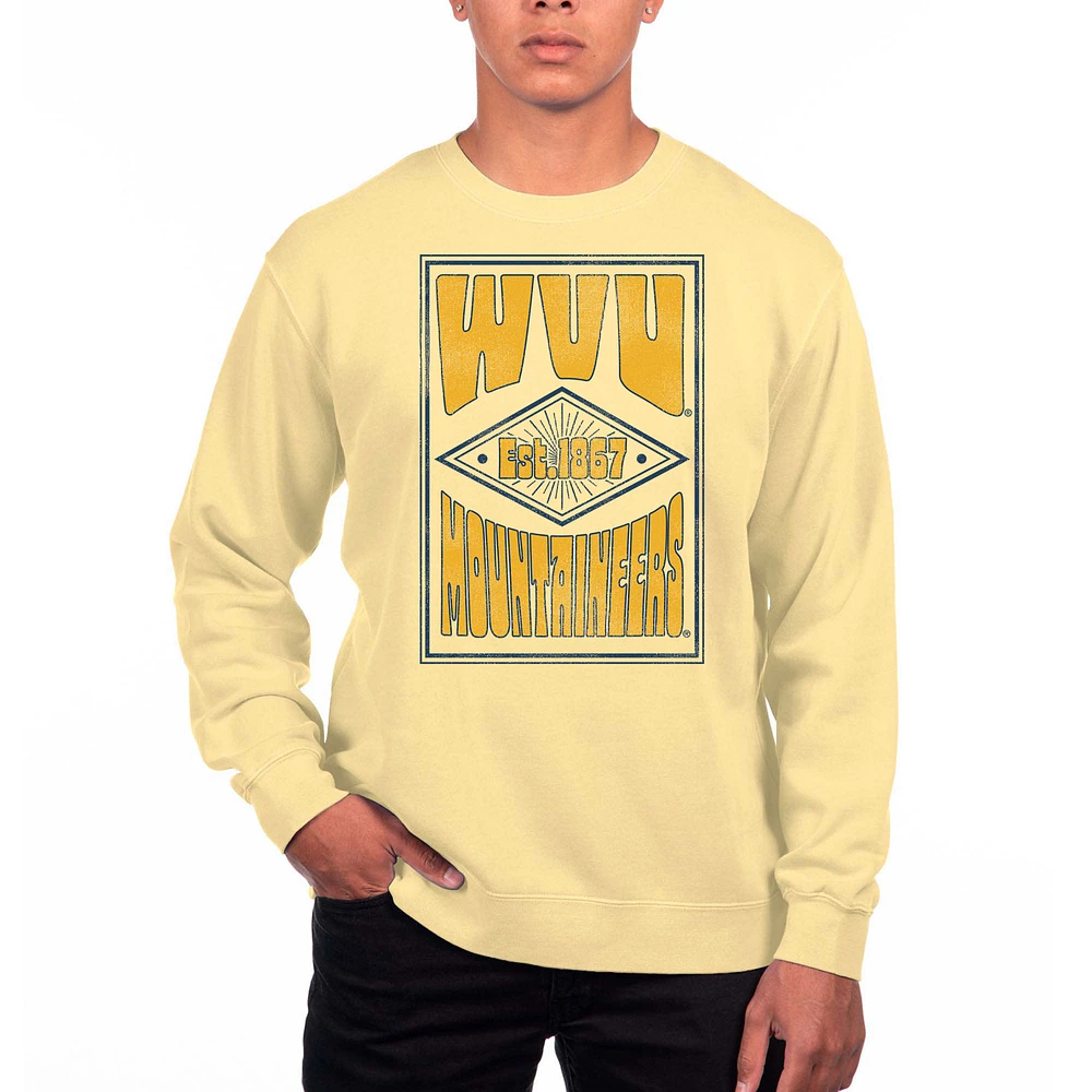 Men's Uscape Apparel Yellow West Virginia Mountaineers Pigment Dyed Fleece Crewneck Sweatshirt