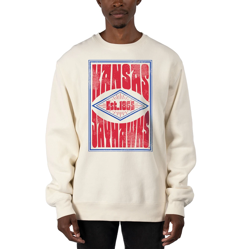 Men's Uscape Apparel Cream Kansas Jayhawks Premium Heavyweight Pullover Sweatshirt