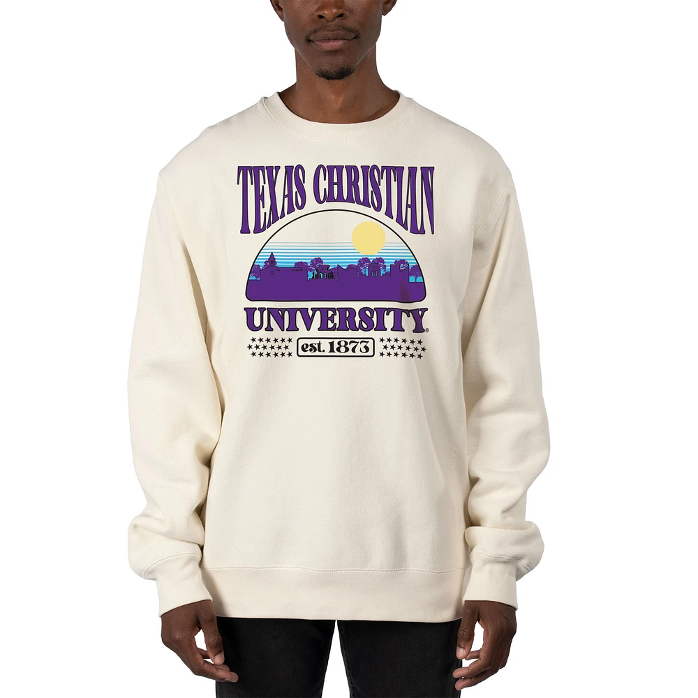 Men's Uscape Apparel Cream TCU Horned Frogs Premium Heavyweight Pullover Sweatshirt