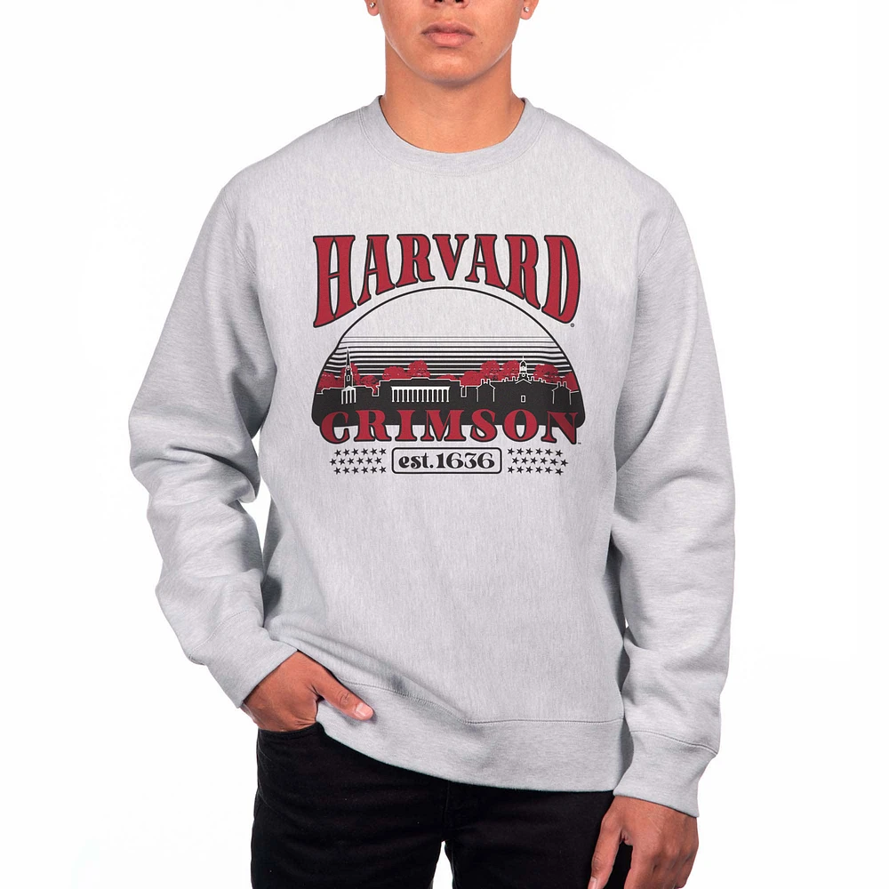 Men's Uscape Apparel Heather Gray Harvard Crimson Premium Heavyweight Pullover Sweatshirt
