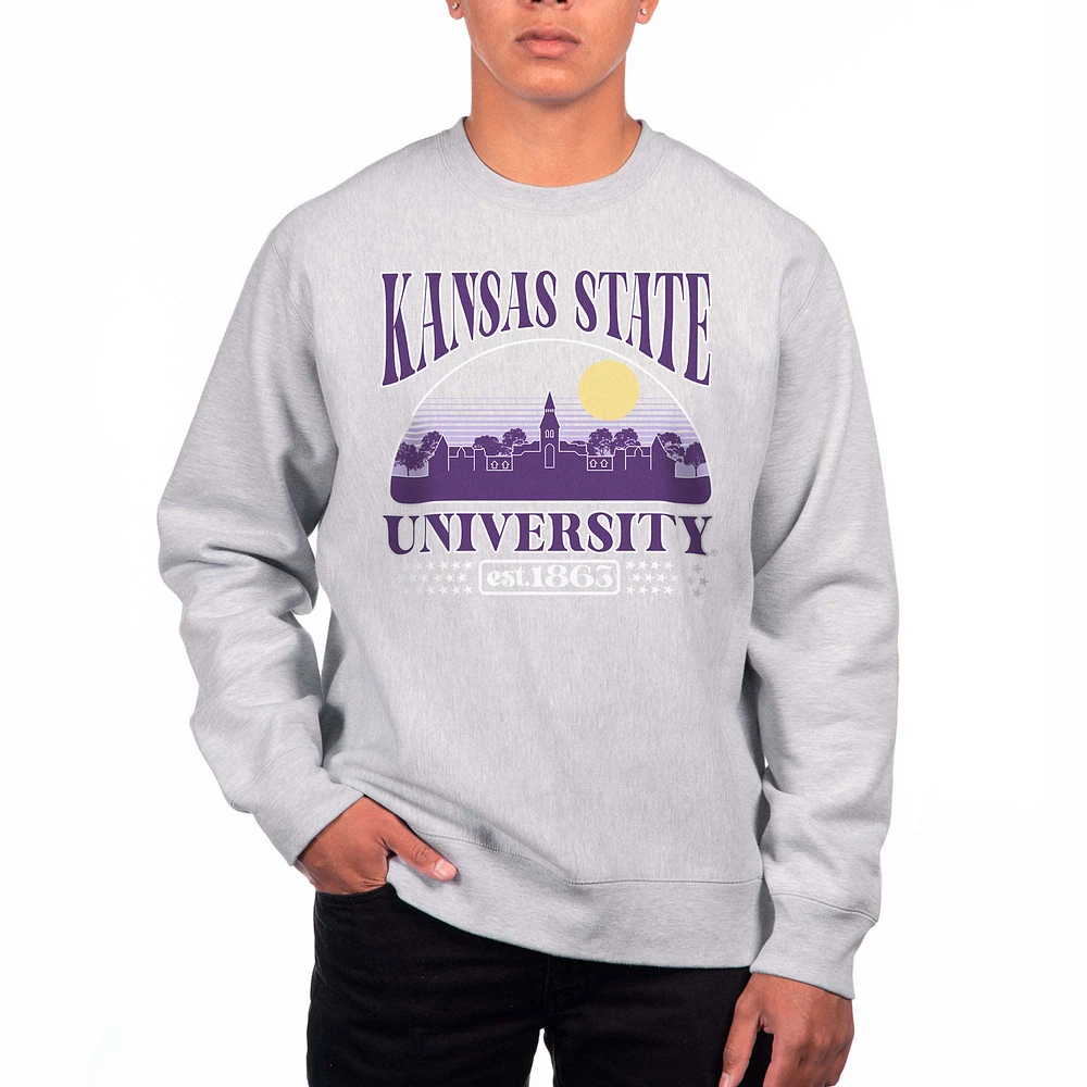Men's Uscape Apparel Heather Gray Kansas State Wildcats Premium Heavyweight Pullover Sweatshirt