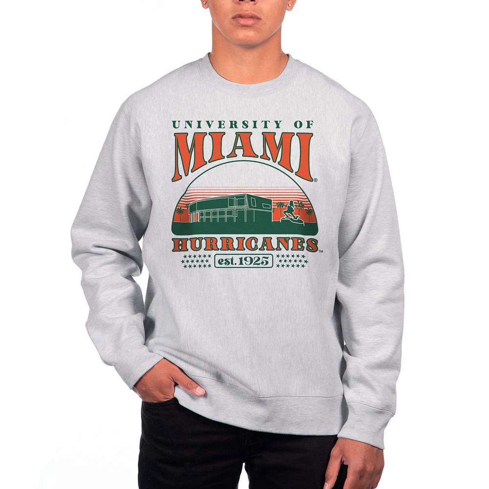 Men's Uscape Apparel Heather Gray Miami Hurricanes Premium Heavyweight Pullover Sweatshirt