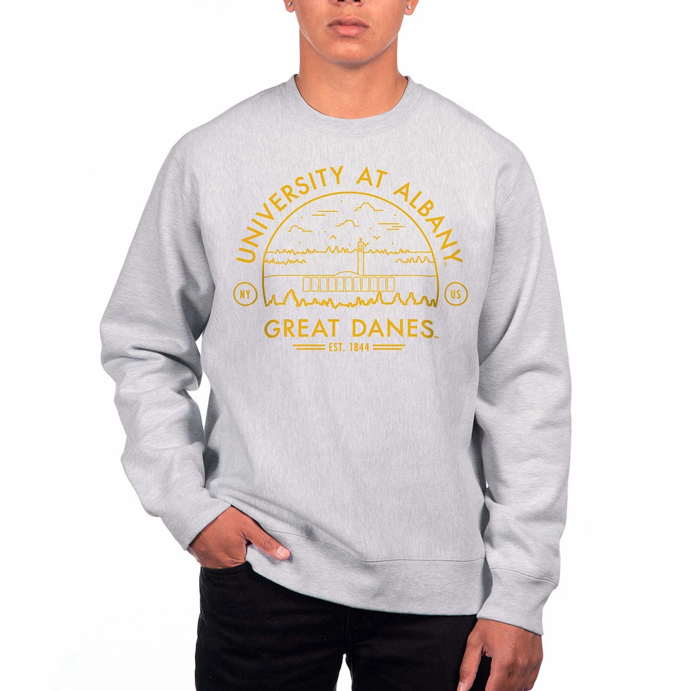 Men's Uscape Apparel Heather Gray UAlbany Great Danes Premium Heavyweight Pullover Sweatshirt