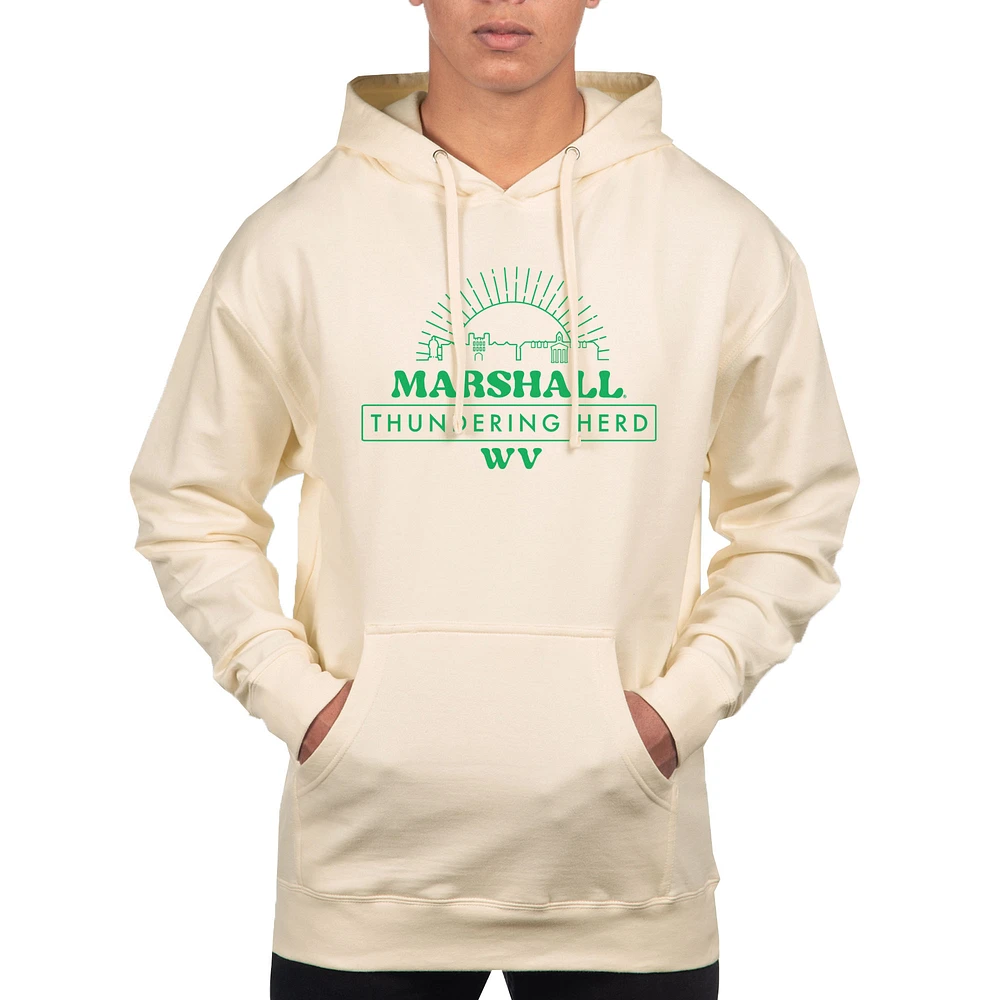 Men's Uscape Apparel Cream Marshall Thundering Herd Logo Standard Pullover Hoodie