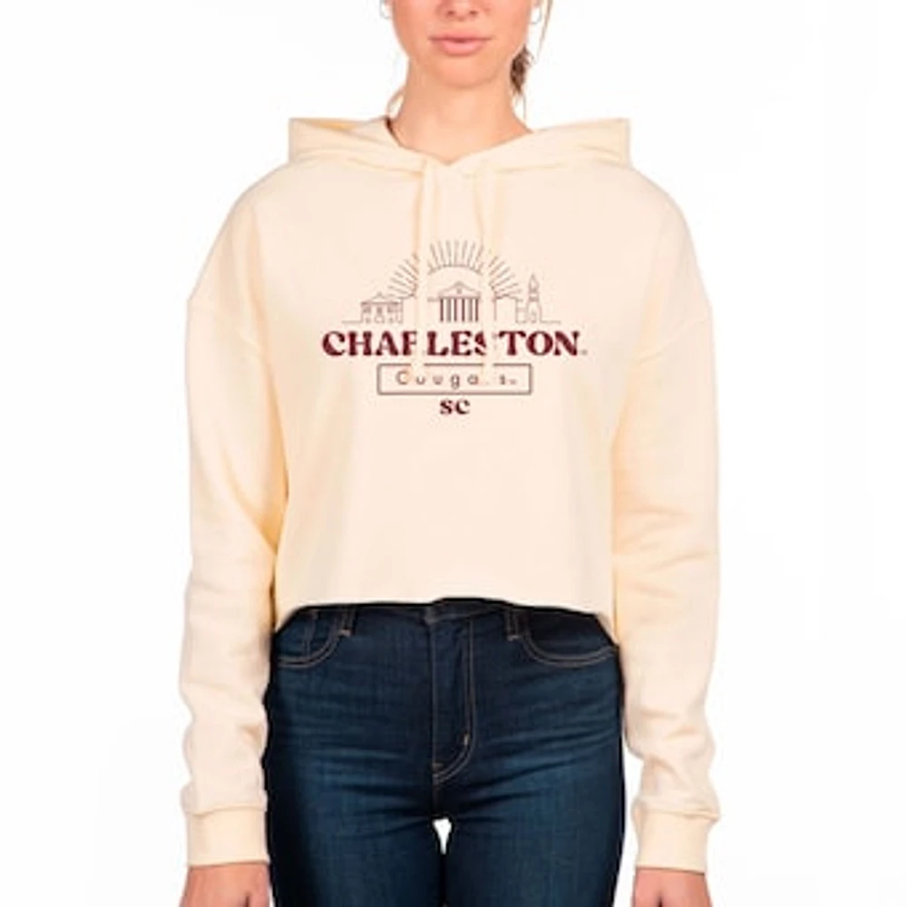 Women's Uscape Apparel Cream Charleston Cougars Fleece Crop Pullover Hoodie