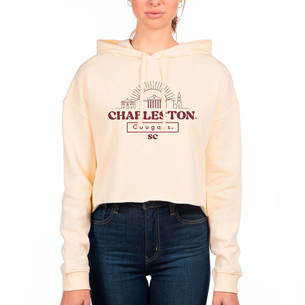 Women's Uscape Apparel Cream Charleston Cougars Fleece Crop Pullover Hoodie