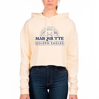 Women's Uscape Apparel Cream Marquette Golden Eagles Fleece Crop Pullover Hoodie