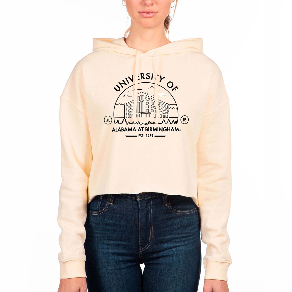 Women's Uscape Apparel Cream UAB Blazers Fleece Crop Pullover Hoodie