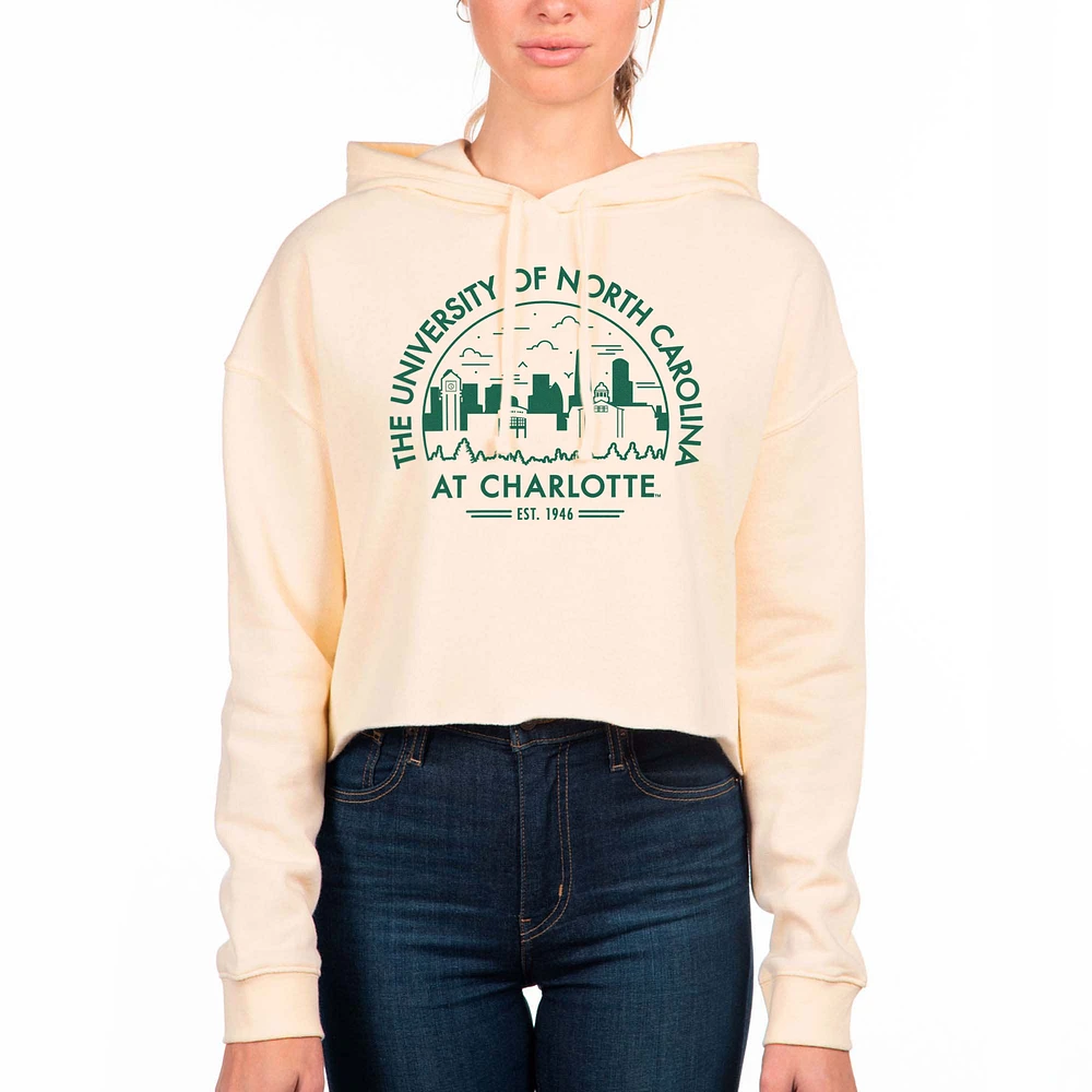 Women's Uscape Apparel Cream Charlotte 49ers Fleece Crop Pullover Hoodie