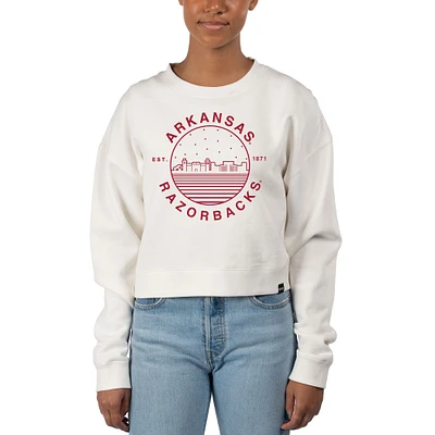 Women's Uscape Apparel White Arkansas Razorbacks Fleece Crop Pullover Sweatshirt