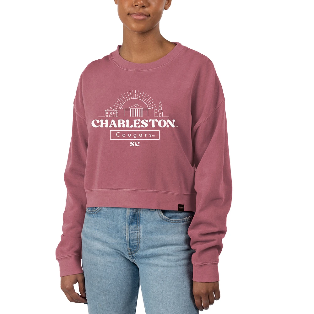 Women's Uscape Apparel Maroon Charleston Cougars Fleece Crop Pullover Sweatshirt