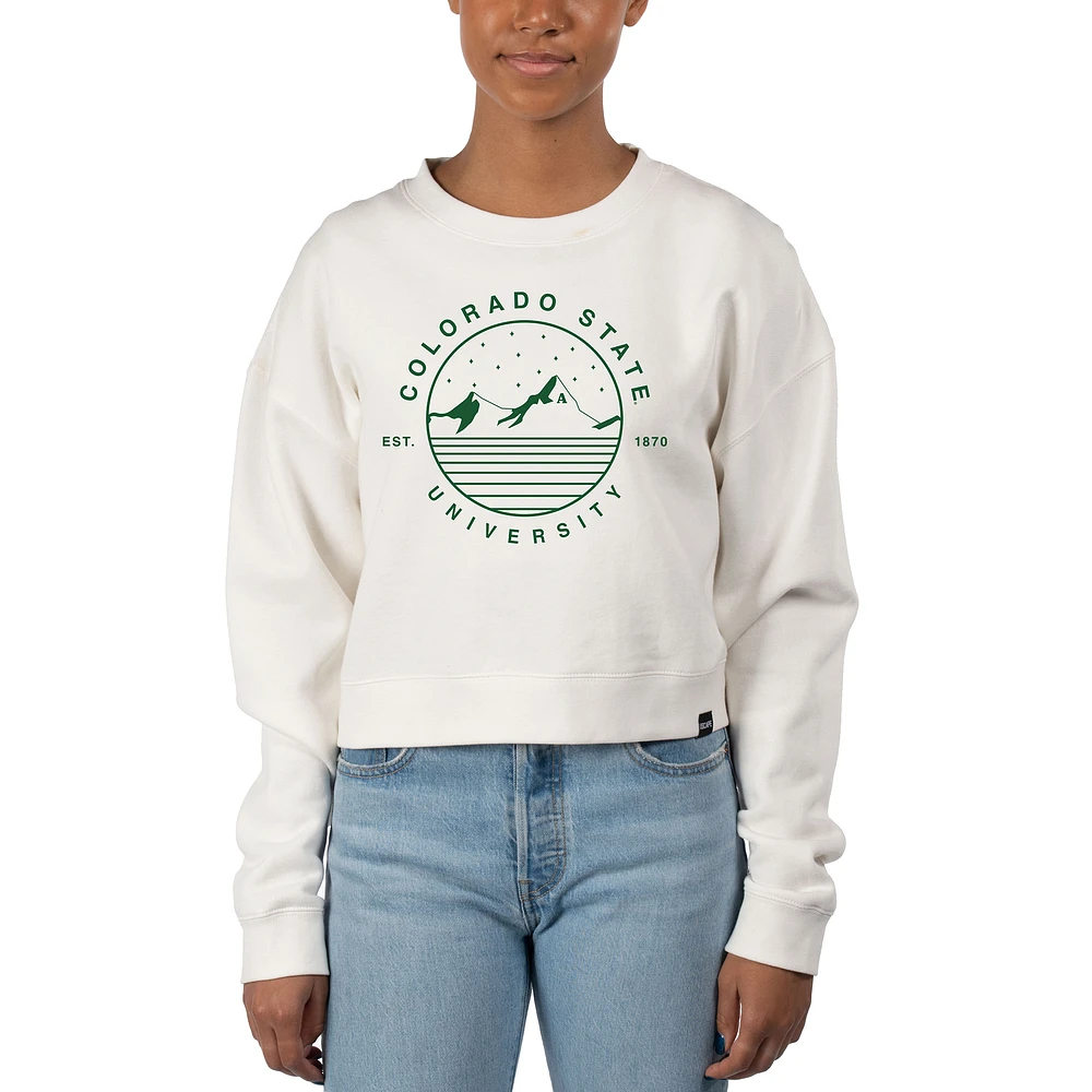 Women's Uscape Apparel White Colorado State Rams Fleece Crop Pullover Sweatshirt