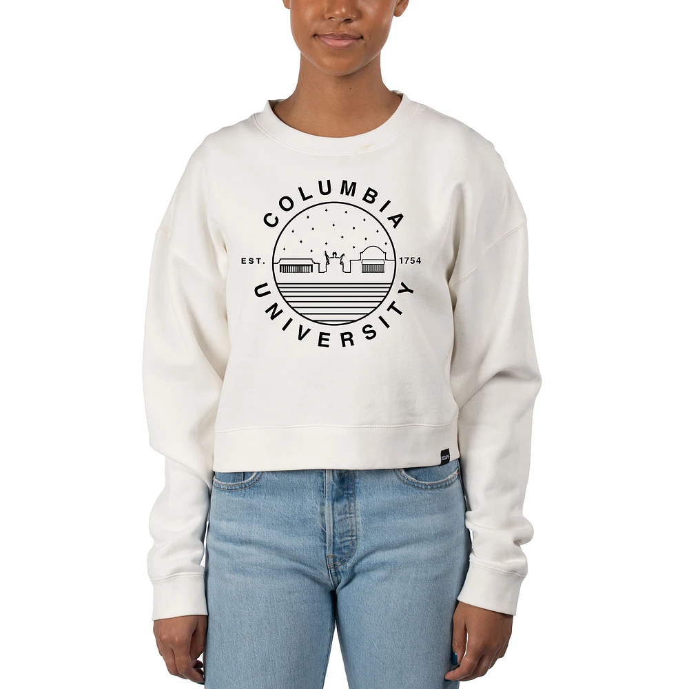 Women's Uscape Apparel White Columbia University Fleece Crop Pullover Sweatshirt